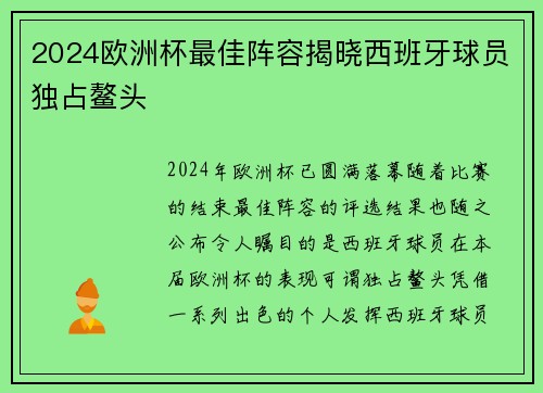 2024欧洲杯最佳阵容揭晓西班牙球员独占鳌头